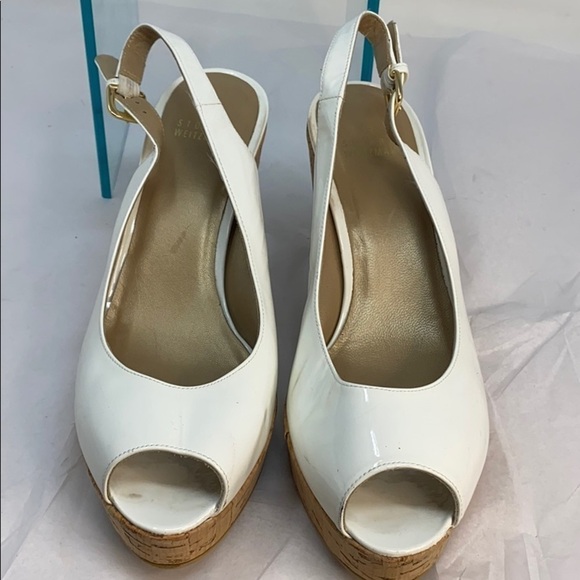 Stuart Weitzman Sz 9.5 Cork Wedge White Slingback - Picture 6 of 8